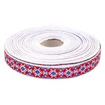 Лента (тесьма) жаккардовая 18.0 мм / 25±1 метров, Славянский орнамент Оберег, рис.9651 (1 белый/красный/синий) С3771Г17