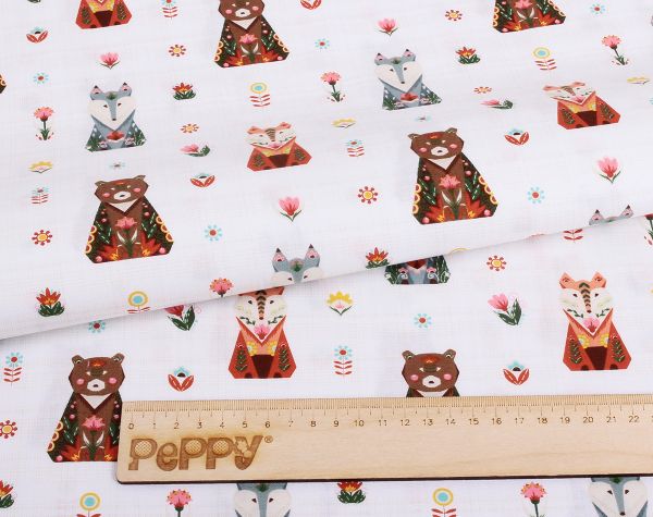 Ткань для пэчворка Peppy Лесные жители, отрез 50х55 см, 146 г/м², ЛЖ-05 белый, Peppy