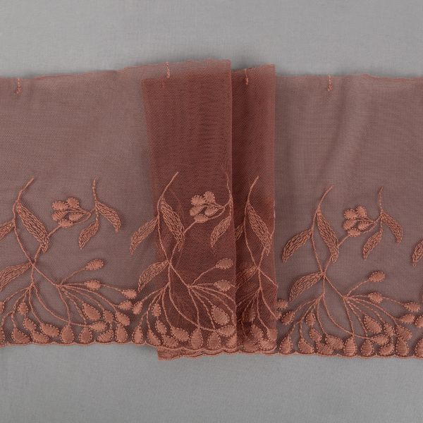 Кружево бельевое эластичное 190 мм / 3±0.2 метра, на сетке, Турция, бежевый, Gamma GKME-19001