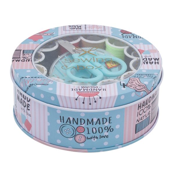 Набор для шитья швейный, дорожный 28 предметов 11х4,5см, розово-голубой, MTW154