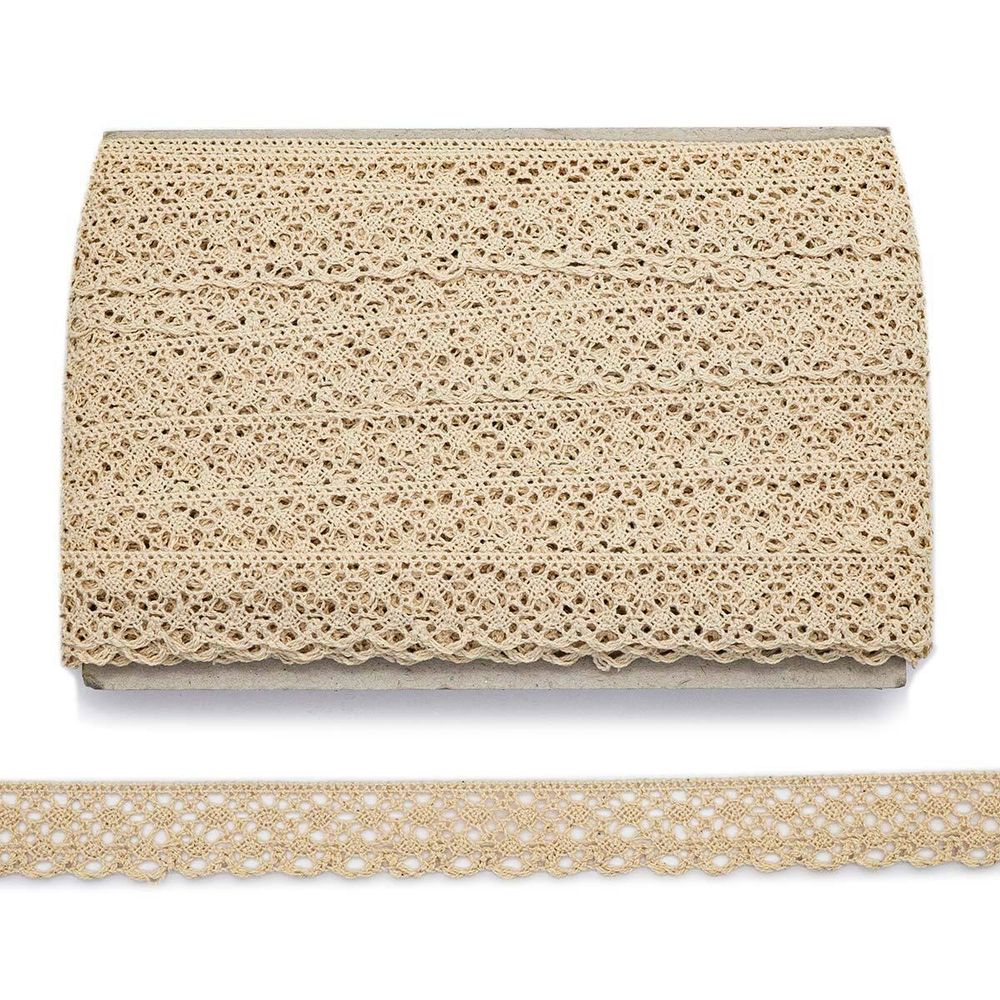 Кружево вязаное (тесьма) хлопковое 25 мм / 25 метров, одностор. (02 бежевый)