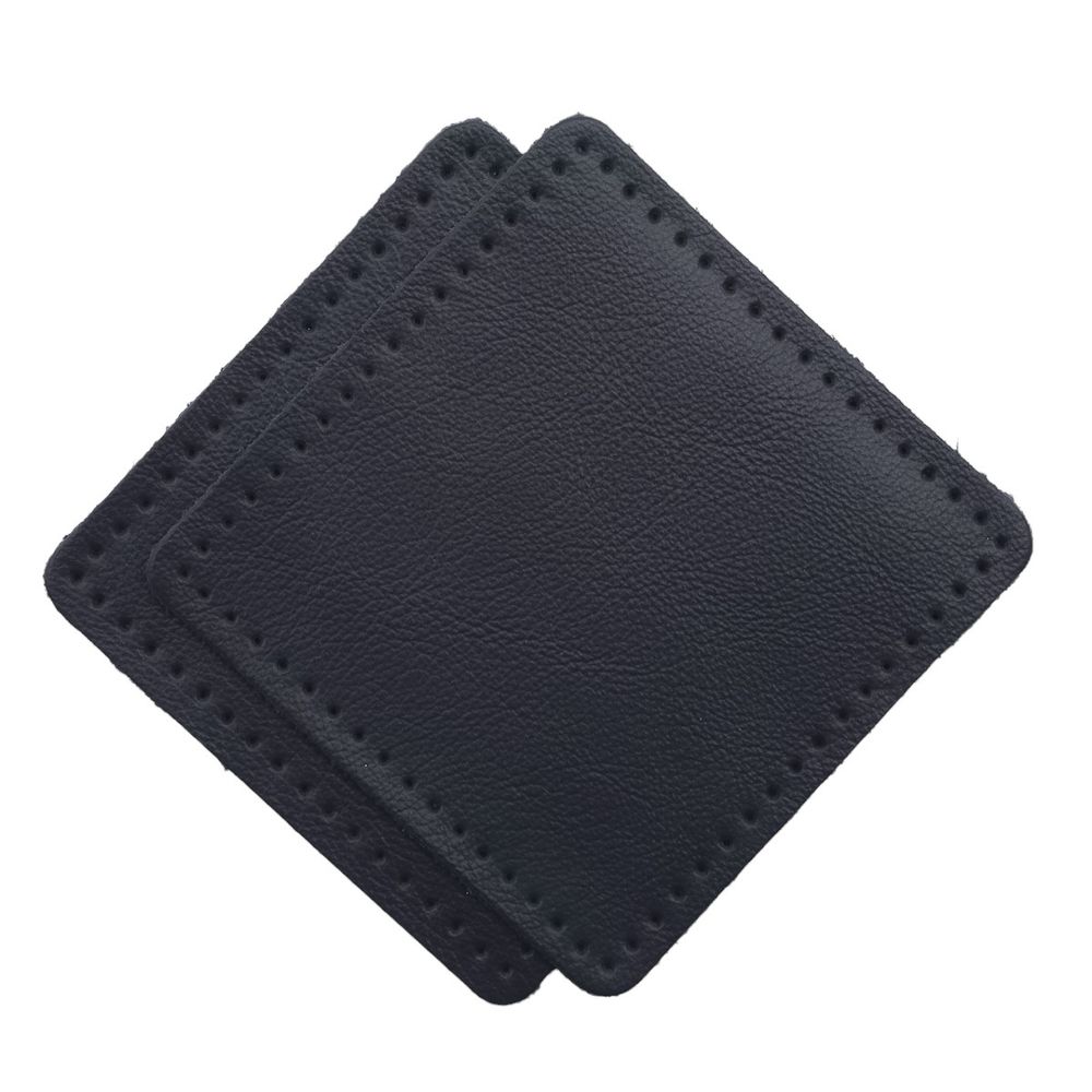 Заплатки пришивные из кожи, квадрат 8см с перфорацией, 2 шт, 100% кожа, 05 темно-синий, 9122