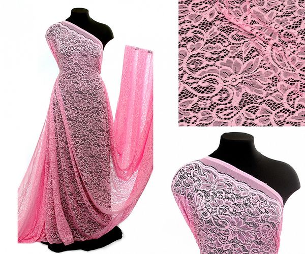 Ткань кружевная (гипюр) с кордом 130 г/м², шир. 150 см / 1 метр, TBY.3036, цв.135 розовый