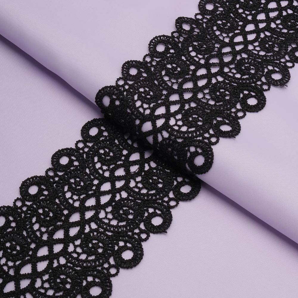 Кружево гипюр (плетёное) 75 мм / 13.7 метров, черный, 3AR1300