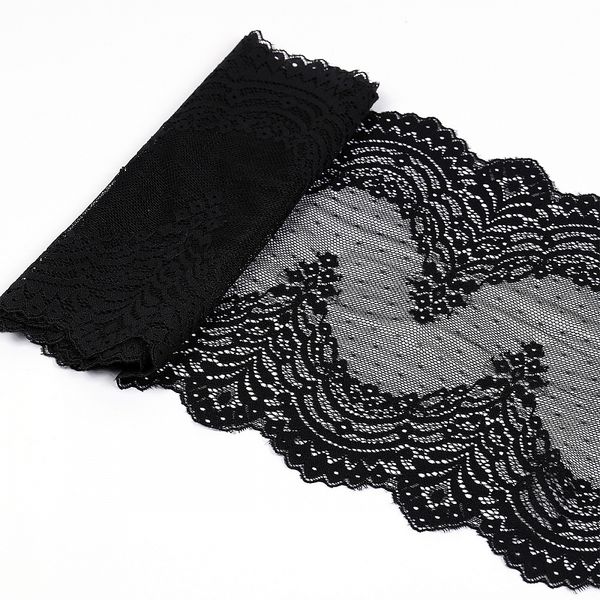 Кружево бельевое эластичное 230 мм / 10 м, 8036, цв.черный, Kruzhevo