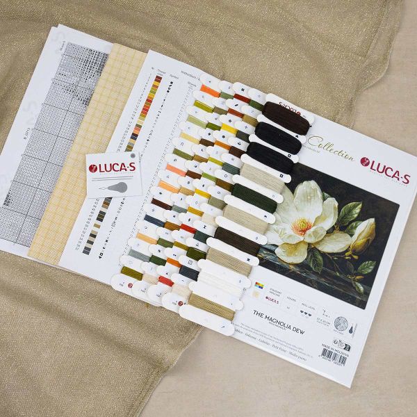 Набор для вышивания нитками Luca-S G713, гобелен Магнолиевая роса, 27х20см