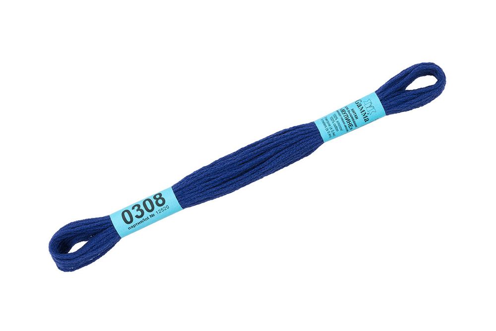 Мулине Gamma 100% хлопок, цв.0308 ультрамарин, 24 мотка по 8 метров