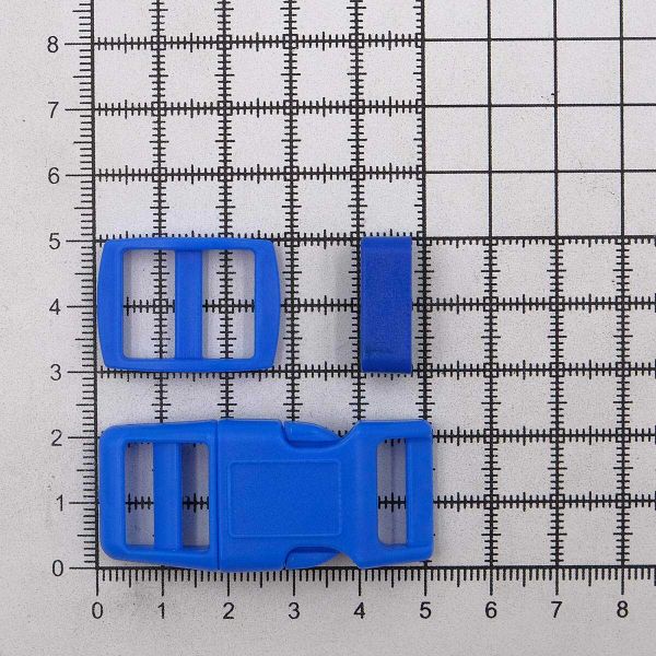Фастекс (пряжка трезубец), рамка и рамка-регулятор 15мм, пластик, (2 компл.) Hobby&Pro, синий, A03001037-15