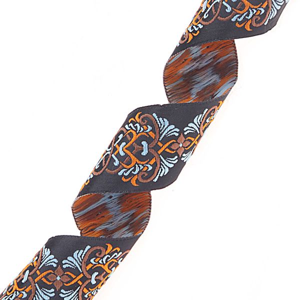 Лента (тесьма) жаккардовая 35.0 мм / 10±0.5 метров, Дамаск 35976 V3 черный/голубой