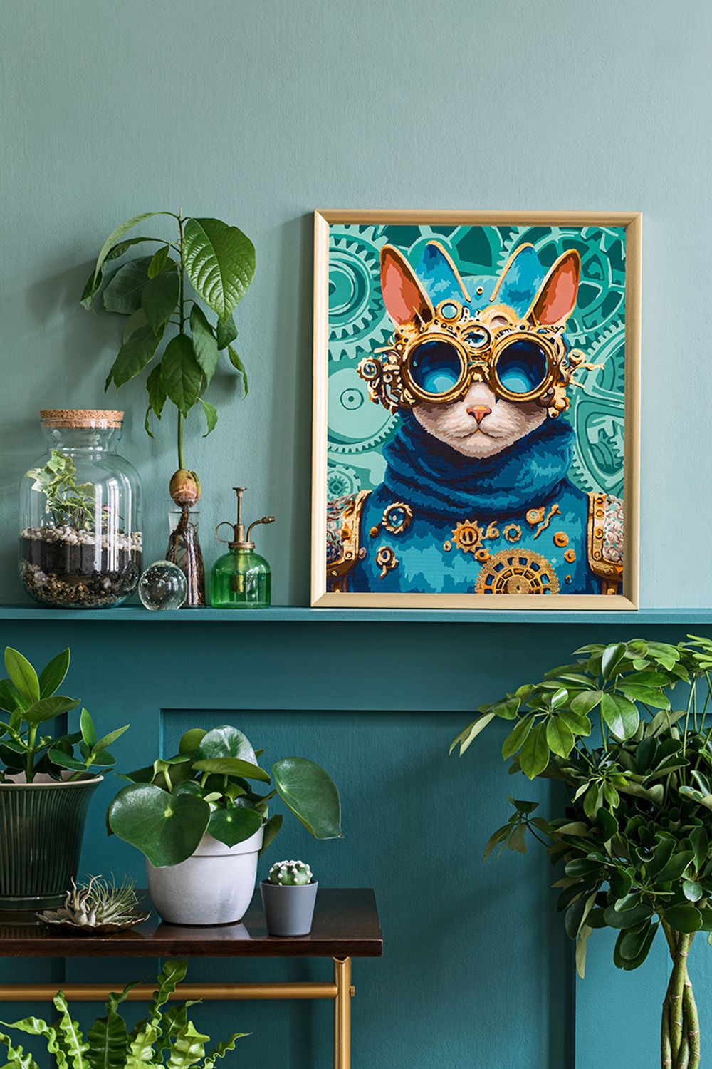 Картина по номерам Фрея, с поталью Кот в стиле стимпанк, 50х40 см