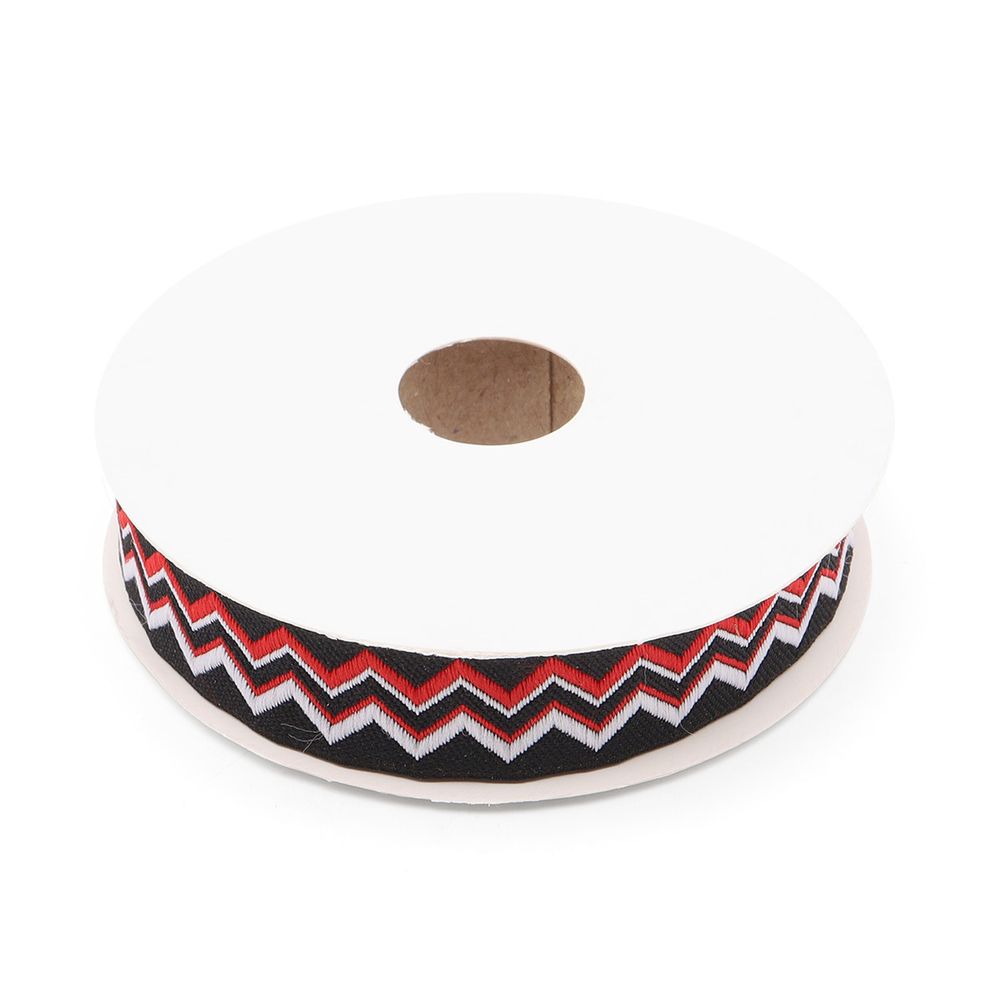 Лента (тесьма) жаккардовая 20.0 мм / 10±0.5 метров, Зигзаг 20278 V1 черный/красный