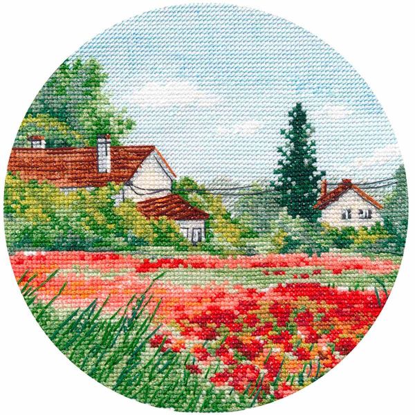 Набор для вышивания нитками Овен, Миниатюра. Маки. 15х15см