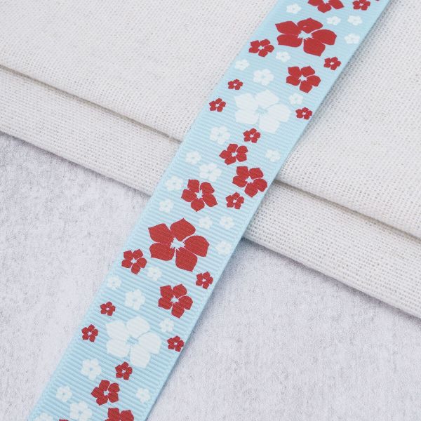 Лента репсовая (в рубчик) с рисунком 25.0 мм / 45.72 метра, ID 2539, цв. голуб, 25571