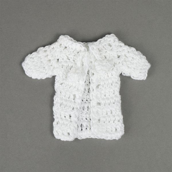 Кофта вязаная мини (ручная вязка), ширина 6см длина 8см рукав 3,5см цв.белый