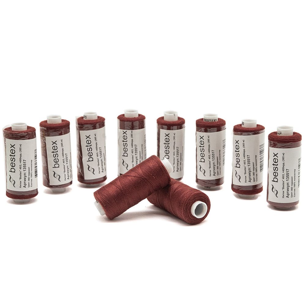 Нитки швейные бытовые Bestex 40/2, 365 м (400 ярд) / 10 кат., 060 красно-терракотовый