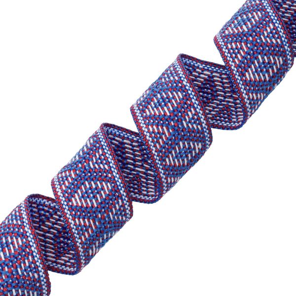 Лента (тесьма) жаккардовая 30.0 мм / 25±1 метров, рис. 9854, синий/белый/красный, С3881Г17