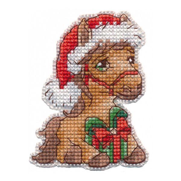 Набор для вышивания нитками Овен 1686, Магнит. Лошадка с подарком 6,2х8,2см