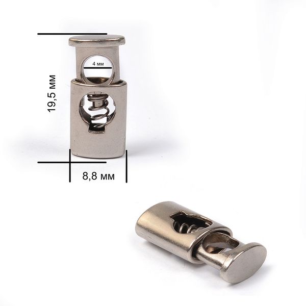 Фиксатор (зажим) для шнура металл 1 отв., 19.5х8.86 мм, (in ⌀4 мм), OR.0305-5338, цв. мат.никель, уп. 100 шт