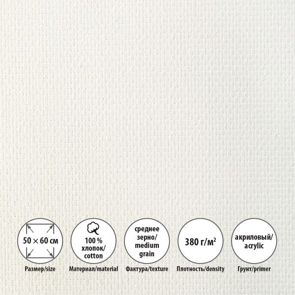 Холст грунтованный на подрамнике 50х60 см, 380 г/м², 2 шт, Трубежской среднезернистый, Vista-Artista ACMG-5060