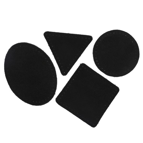 Набор заплаток пришивных из замши, круг, квадрат, треугольник, овал 6см, с перфорацией, 4 шт (20 черный), 59723