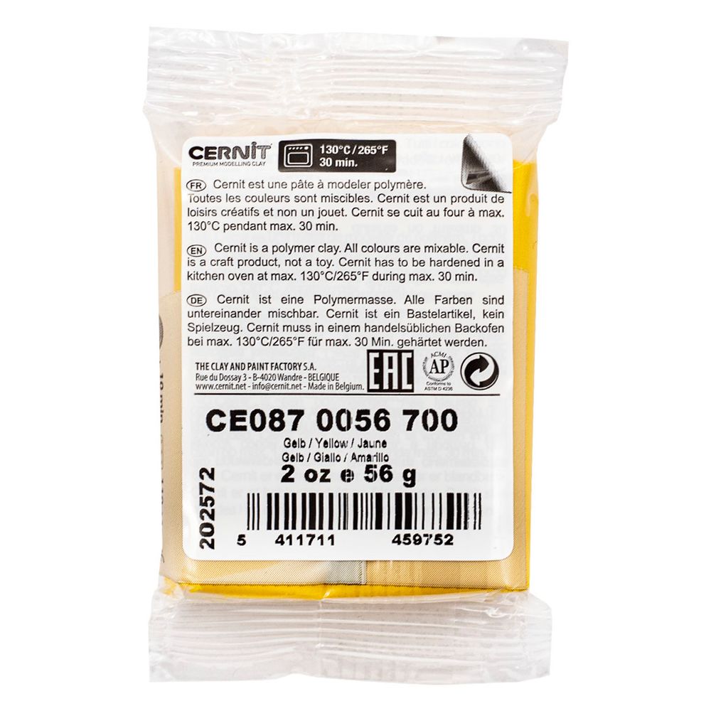 Полимерная глина Cernit Metallic запекаемая, имитация металла 56 гр, 700 желтый
