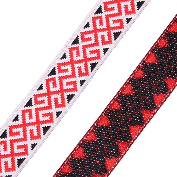 Лента (тесьма) жаккардовая 28.0 мм / 10±0.5 метров, Славянский орнамент, 28113 красный