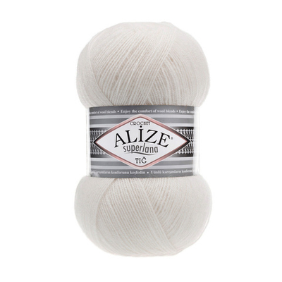 Пряжа Alize (Ализе) Superlana TIG / уп.5 мот. по 100 г, 570м, 599 слоновая кость A