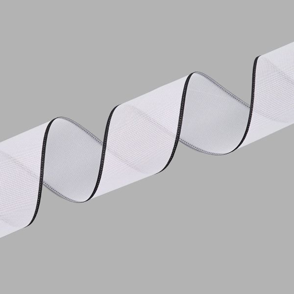 Лента декоративная 40 мм / 9.14 метра, цв. белый с черным краем, 3Al317