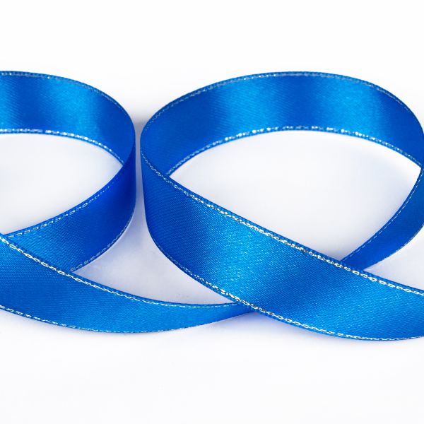 Лента атласная 2-сторонняя с метанитью 20.0 мм / 33±2 метра, 040 василек/серебро, Gamma AL-20M