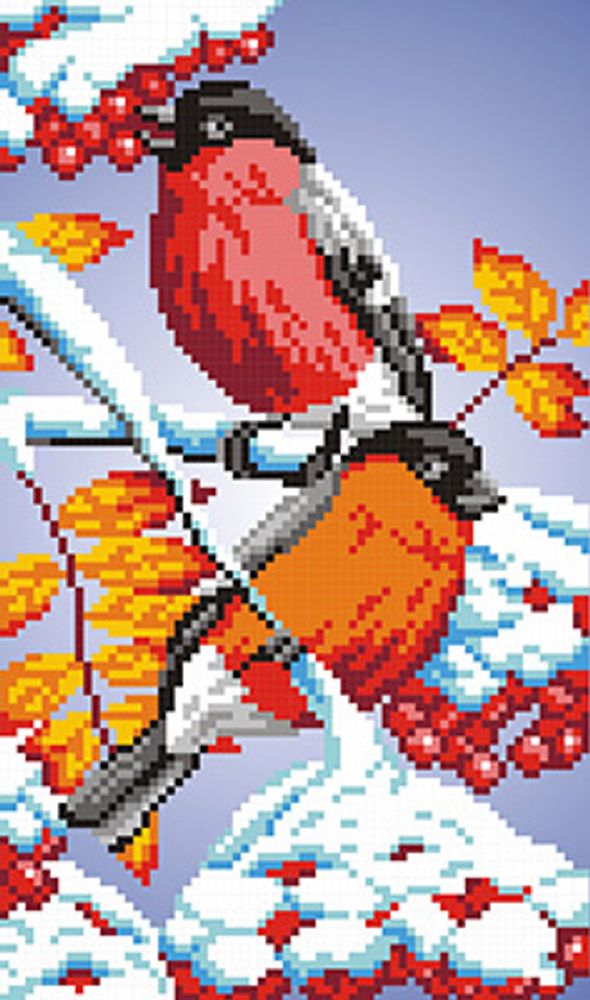 Набор для вышивания нитками МП Студия, Снегири 22х13 см