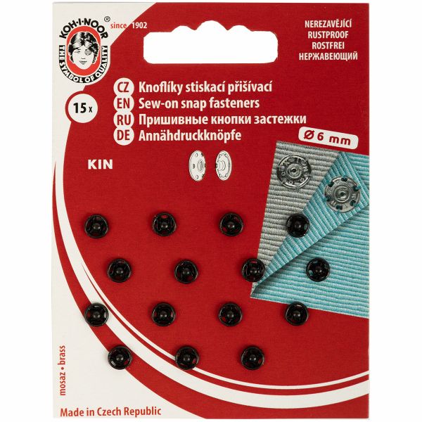 Кнопка пришивная металл ⌀6.0 мм, 15 шт, черный, KOH-I-NOOR 10 (KIN1000 №2/0)