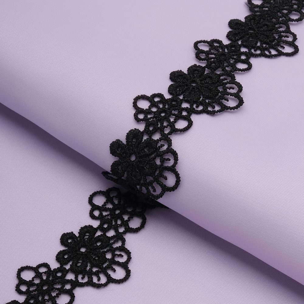 Кружево гипюр (плетёное) 30 мм / 13.7 метров, черный, 3AR1419