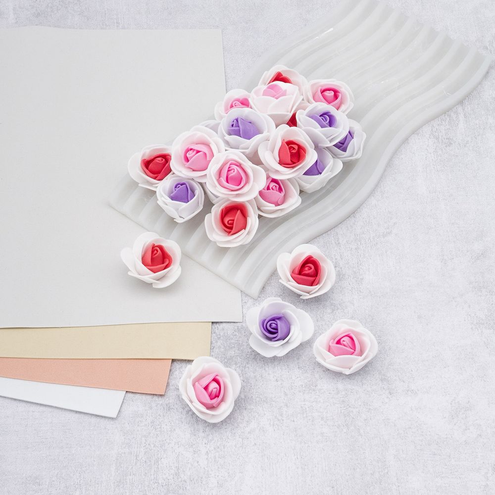 Цветочек-розочка из фоамирана 38 мм, микс №1, 3 цвета, 24 шт