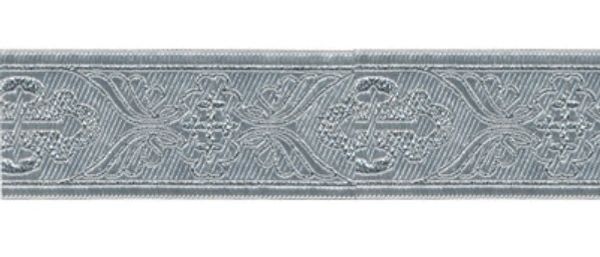 Лента (тесьма) жаккардовая 50.0 мм / 10±0.5 метров, (галун православный), серебро, Gamma TRJ-65