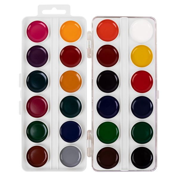 Краска акварель Лео Ярко медовые, без кисти (классическая двухъярусная) LBW-0124 24 цв