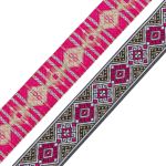 Лента (тесьма) жаккардовая 35.0 мм / 7 метров, золото/малиновый, 4101-1