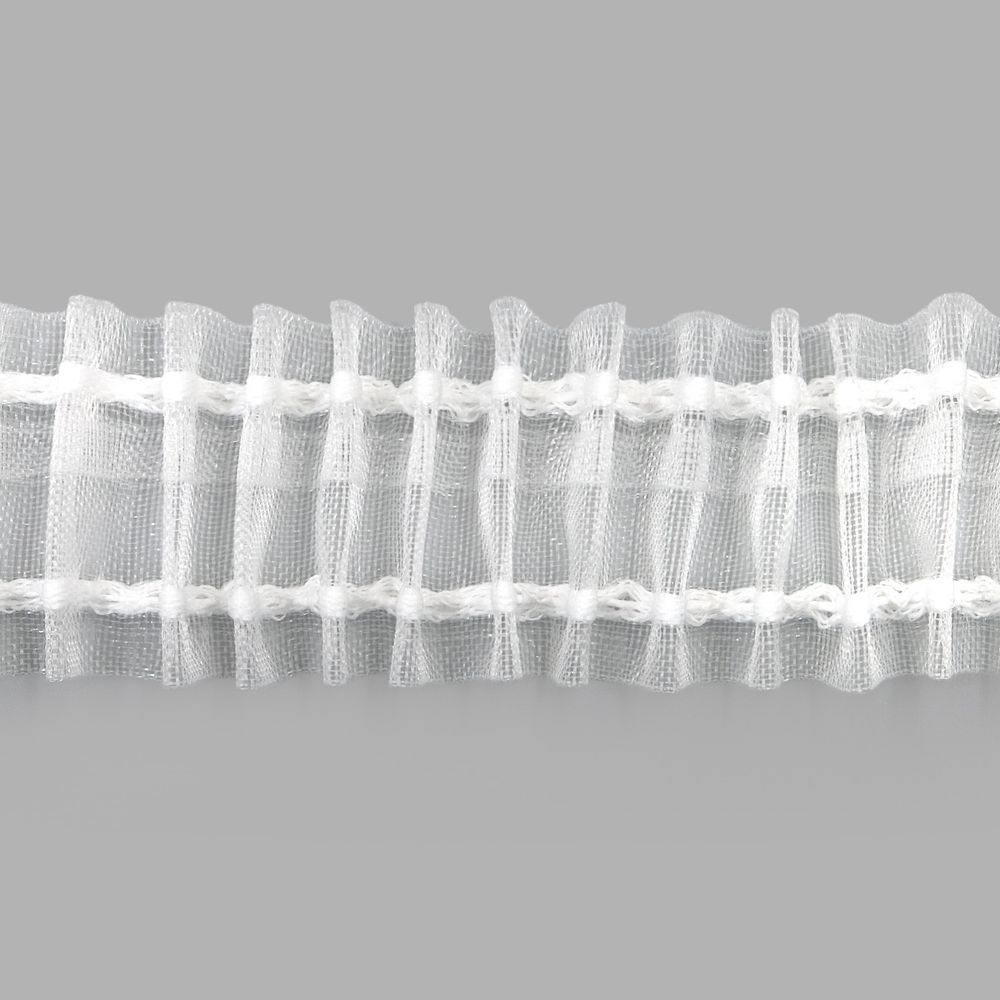 Лента (тесьма) шторная: сборка параллельная (1:2) 40 мм / 50 метров, (1 ряд петель, 2 шнура), прозрачный, C615M