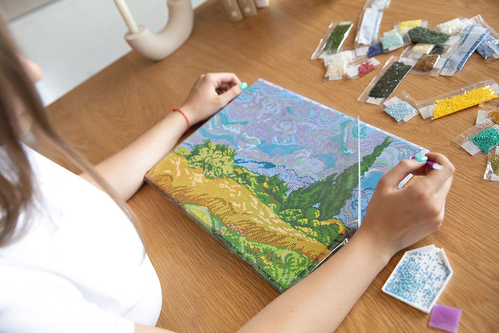 Алмазная (кристальная) мозаика Фрея, Пшеничное поле с кипарисами, Винсент ван Гог, 40х30 см