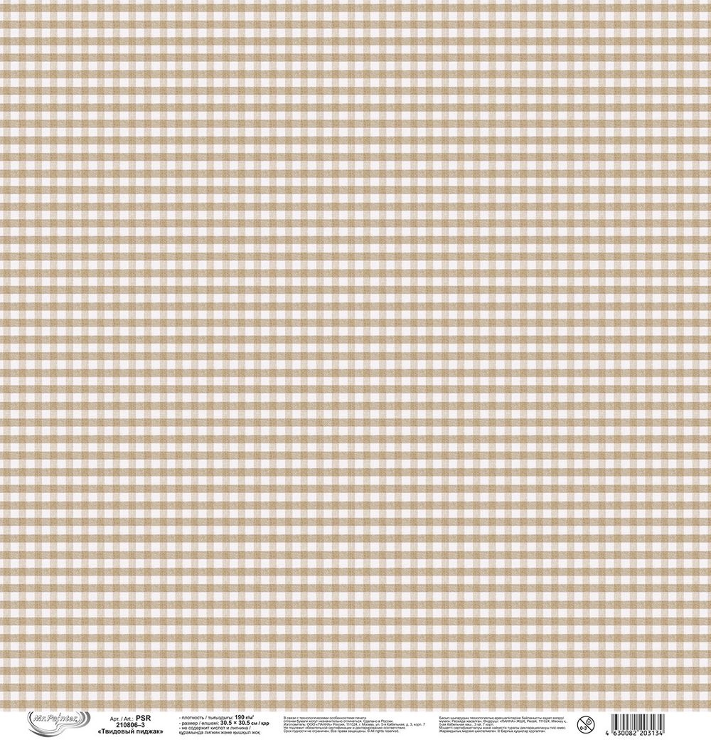 Бумага для скрапбукинга 190 г/м², 30.5х30.5 см, Твидовый пиджак, 10 шт, 3, Mr.Painter PSR 210806