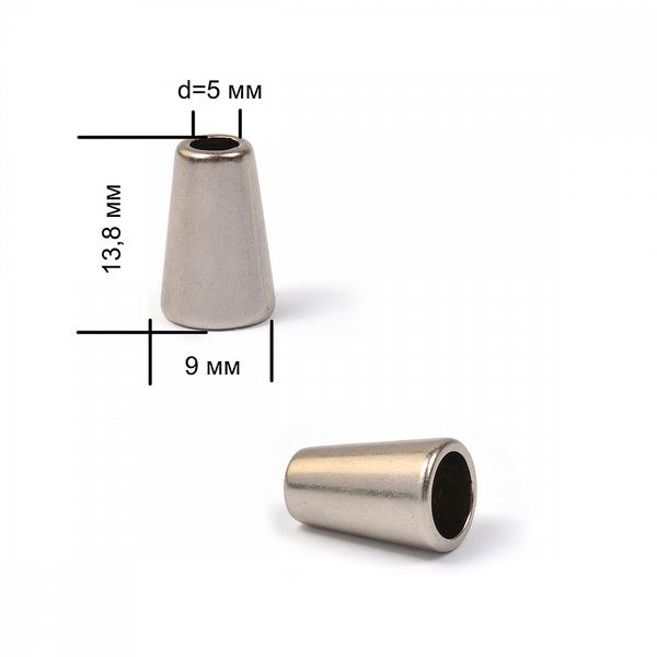 Наконечник для шнура металл 13.8х9 мм, отв.5 мм, цв. мат.никель, OR.0305-5331, уп. 100 шт
