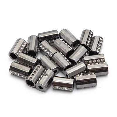 Наконечник для шнура металл цилиндр со стразами ⌀3,5/7 мм, 15,5х8,5 мм (чер.никель), 20 шт