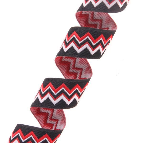 Лента (тесьма) жаккардовая 20.0 мм / 10±0.5 метров, Зигзаг 20278 V1 черный/красный