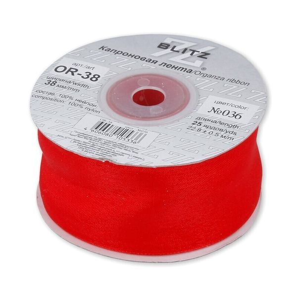 Лента капроновая (органза) 38.0 мм / 22.8±1 метра, 036 красный, Blitz OR-38