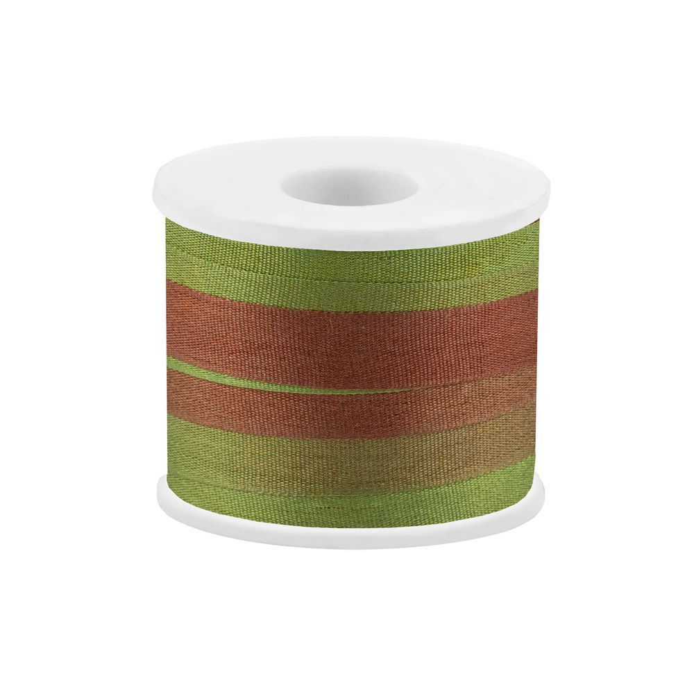 Лента (тесьма) шелковая 7.0 мм / 45.5±0.5 метров, M108 зеленый/св. коричневый, Gamma SRM-7