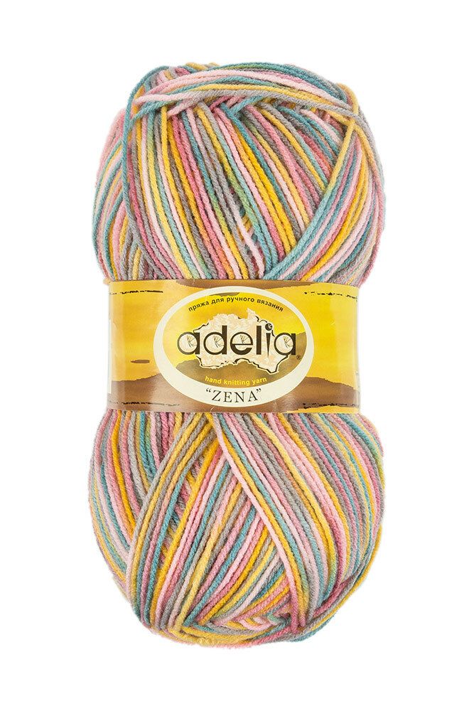Пряжа Adelia Zena / уп.5 мот. по 100г, 308м, 94 розовый-св.серый-желтый-св.бирюзовый