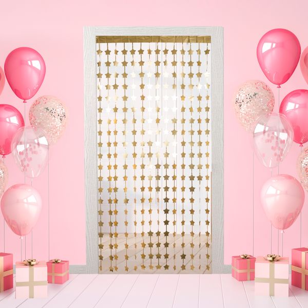 Занавес праздничный фигурный 100х200 см, 02-золотистые звезды, матовые, Boomzee GBZ-08