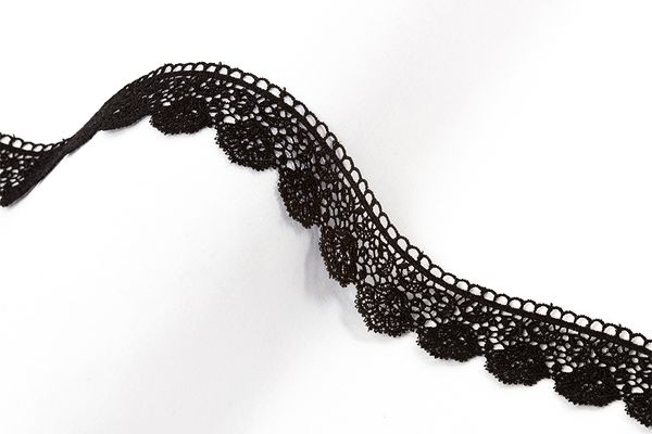 Кружево гипюр (плетёное) 36 мм / 9.7 м, черный, Gamma GGM-3601