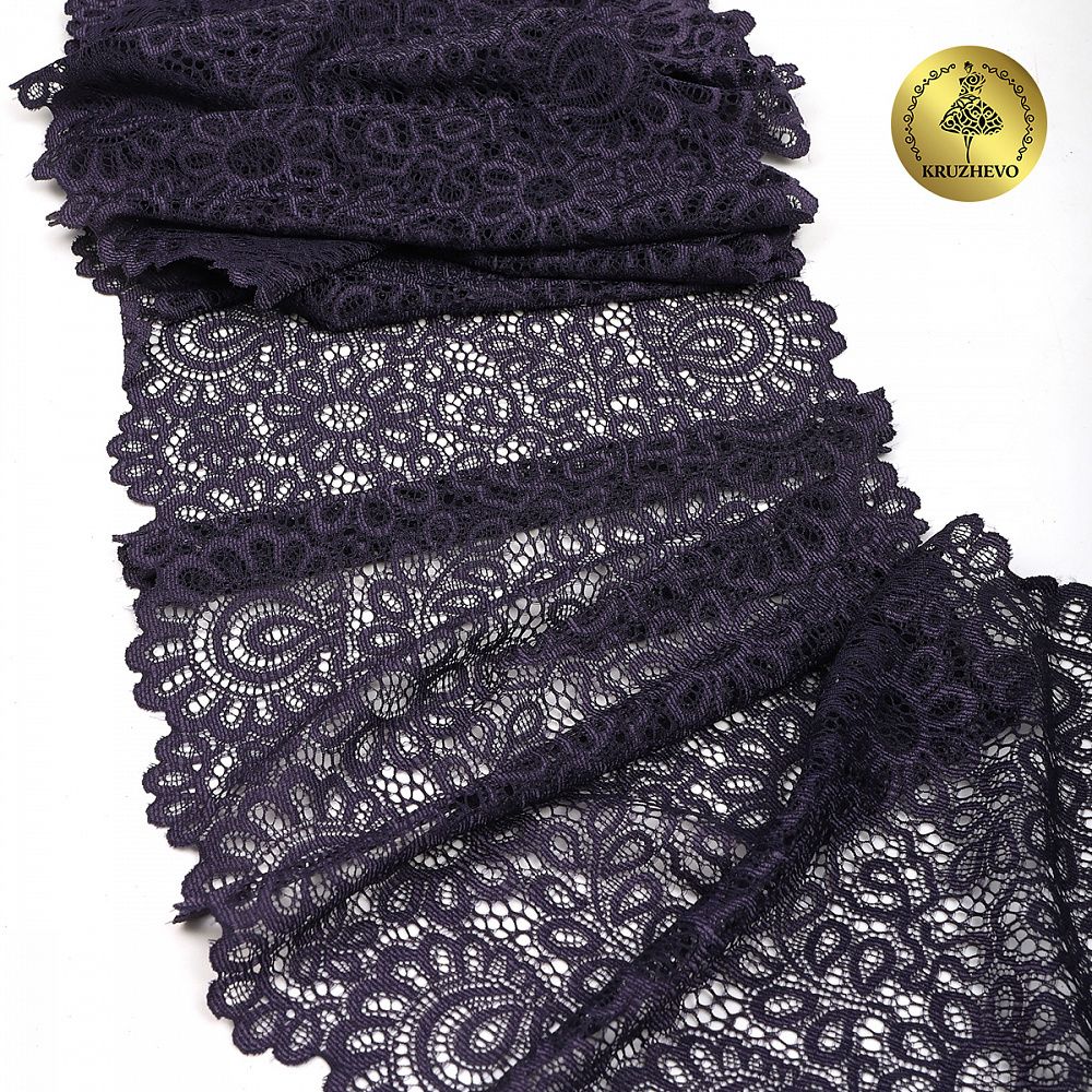 Кружево эластичное (стрейч) 205 мм, TBY.YSTL00839, 2817 сиреневый, 3м, Kruzhevo