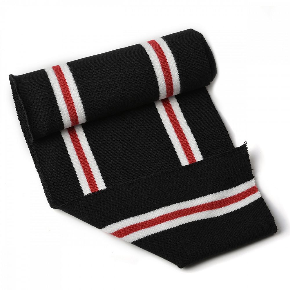 Подвяз (довяз) трикотажный черный с белыми и красной полосами, 14х100см, уп. 5 шт