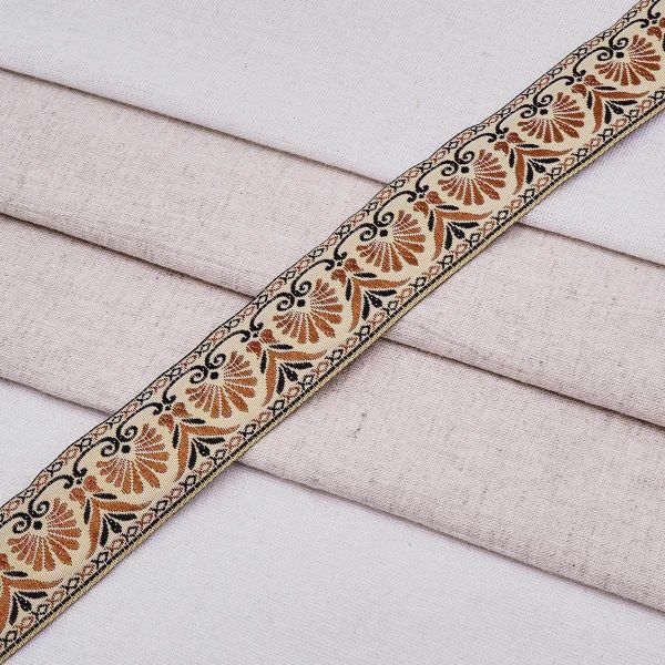 Лента (тесьма) жаккардовая 33.0 мм / 10±0.5 метров, бежево-красный, 3AR2681